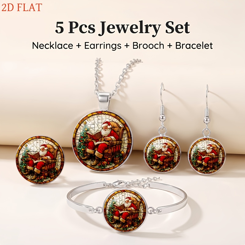 5pc Christmas Santa Reading Jewelry Set for Women